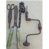 Image 1 : Vintage tool lot, pipewrench, tin snips, hand drill, hedge shears