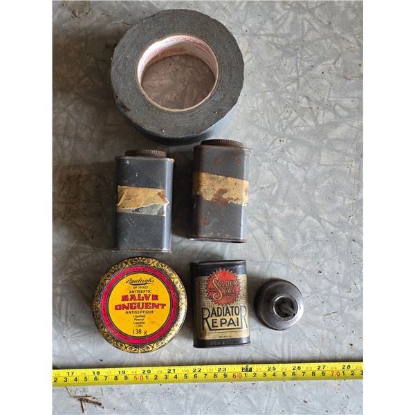Vintage tins, duct tape and oiler
