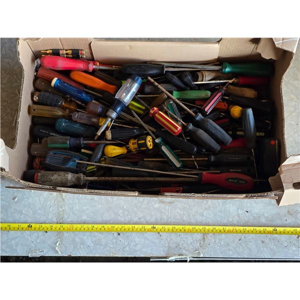 Bin of various screw drivers