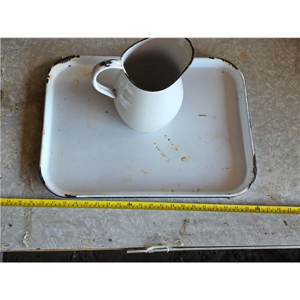 Enamel tray and pitcher