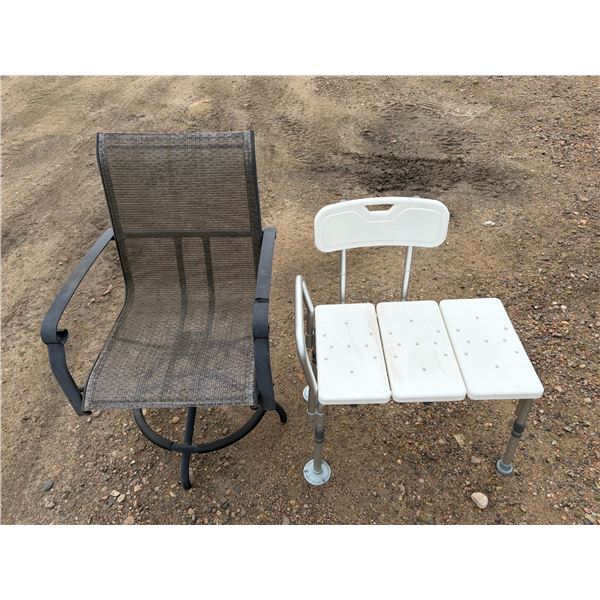 White Shower Bench and Patio Chair.