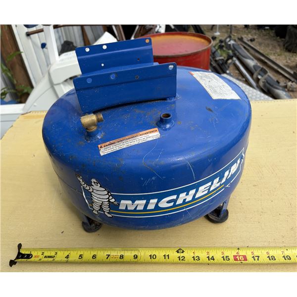 Blue Michelin-branded air compressor tank featuring the Michelin Man logo. (Untested)