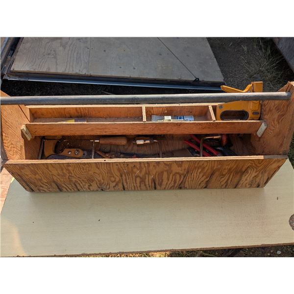 Vintage wooden toolbox, with tools