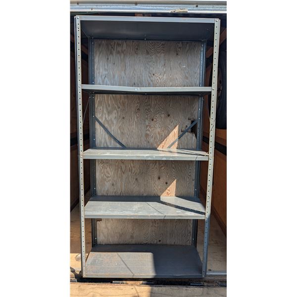 Metal shelves with wooden backing, 36x16x70"