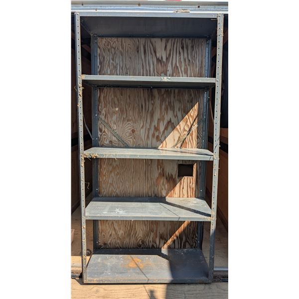Metal shelves with wooden backing, 36x16x70"