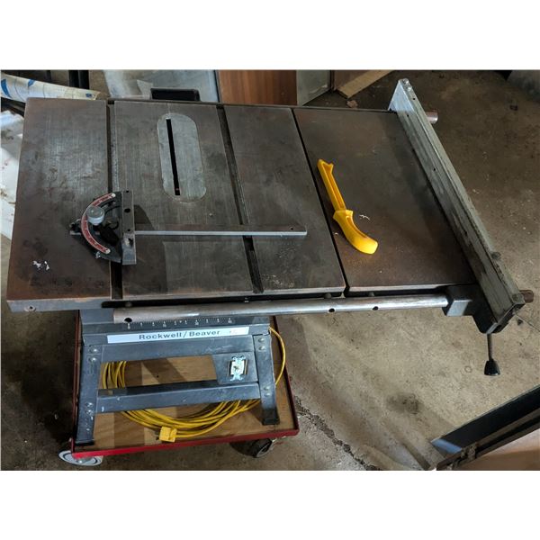 Tablesaw on custom wheeled stand, with long cord