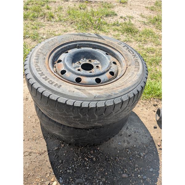 2- 15" rims with bald tires, 5 bolt