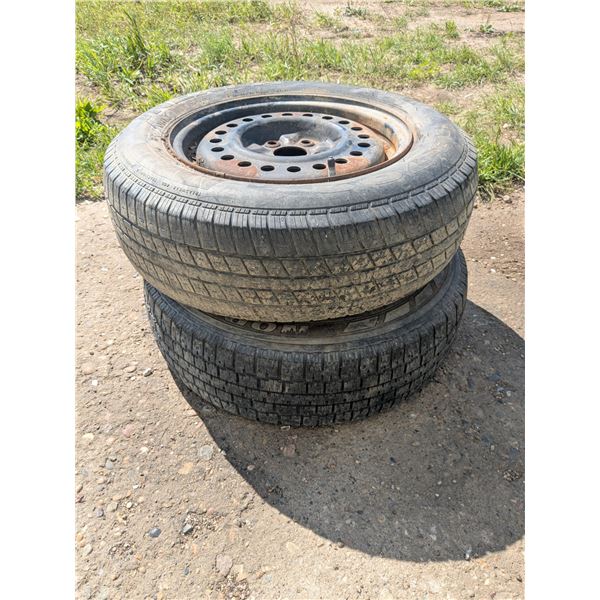 2- 14" rims, 5 bolt, mismatched tires