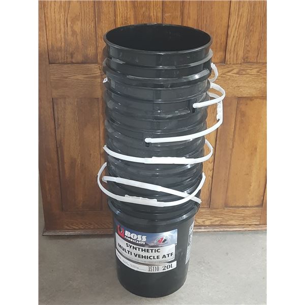 (6) 20L Boss Lubricants Synthetic Multi-Vehicle AT Empty Buckets.
