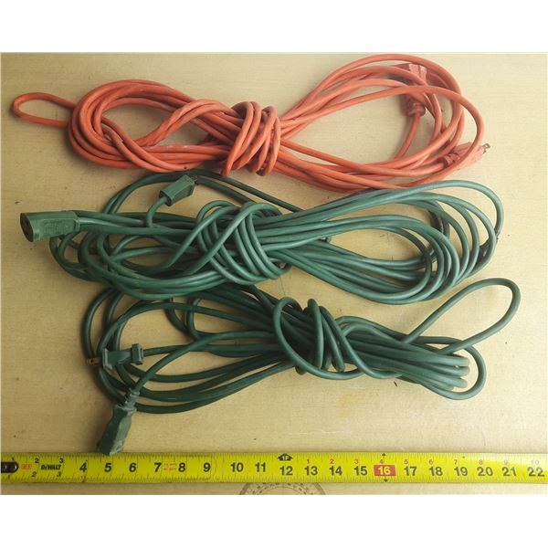 (2) Green and (1) Orange Extension Cord. (Untested) (One Green Look Like Repaired, See Photos)