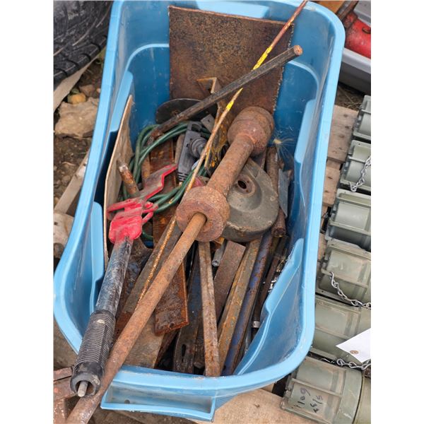 Bin of various tools and hardware
