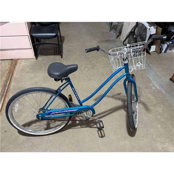 Blue Murray Monterey beach cruiser bicycle featuring a retro-style step-through frame. (Brakes Not I