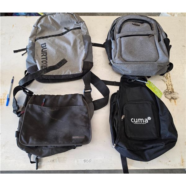 2 back packs and shoulder bags