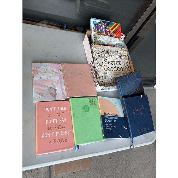 Notebooks and coloring books and journals