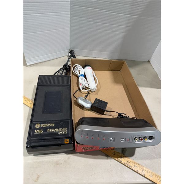 VHS rewinder KONAMI microphone and other electronic item