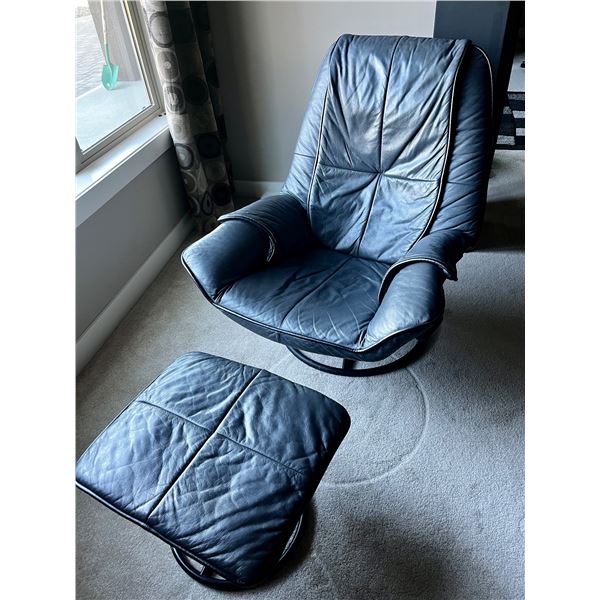Milano reclining swivel Leather chair with ottoman