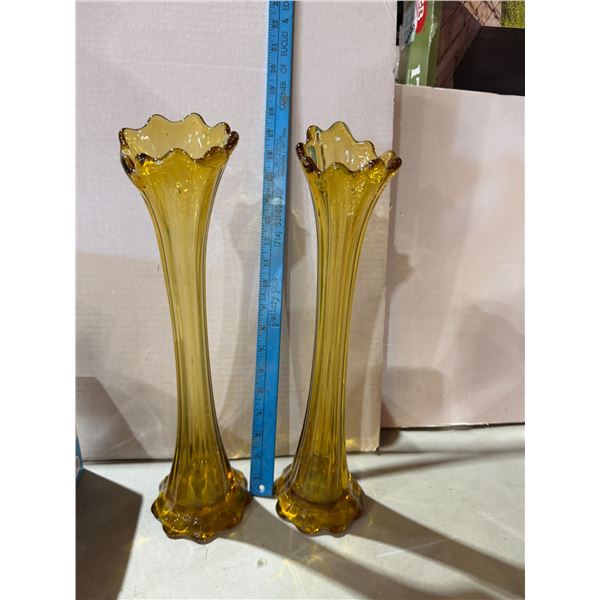 vintage amber glass swung flower vase