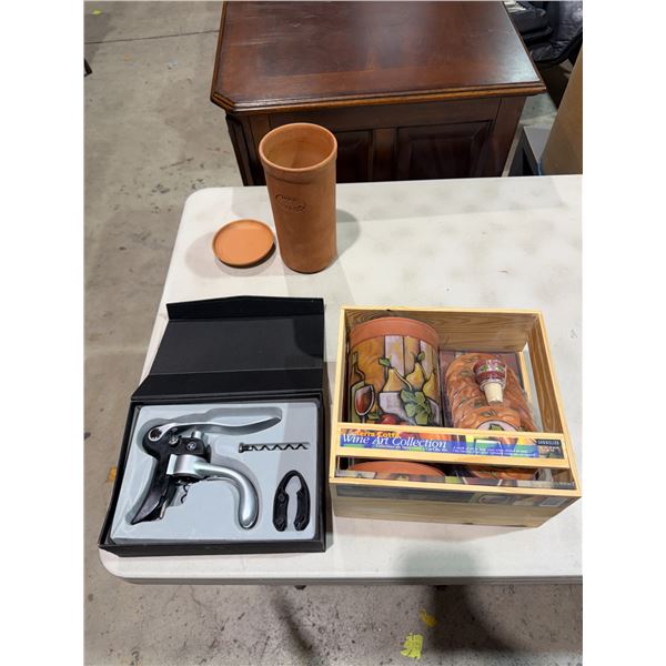 Wine cooler, ART coasters, corkscrew, etc.