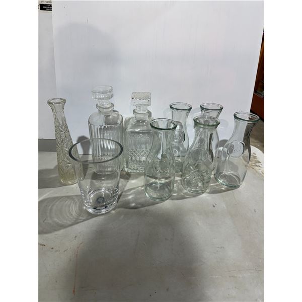 Decanters and glass jars, etc.