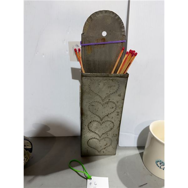 Vintage primitive tall, match holder