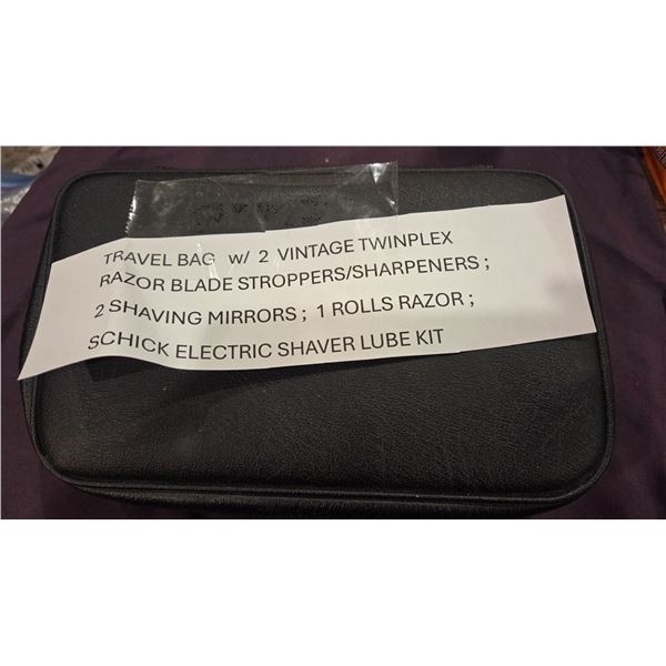 Travel bag with vintage razors and accessories