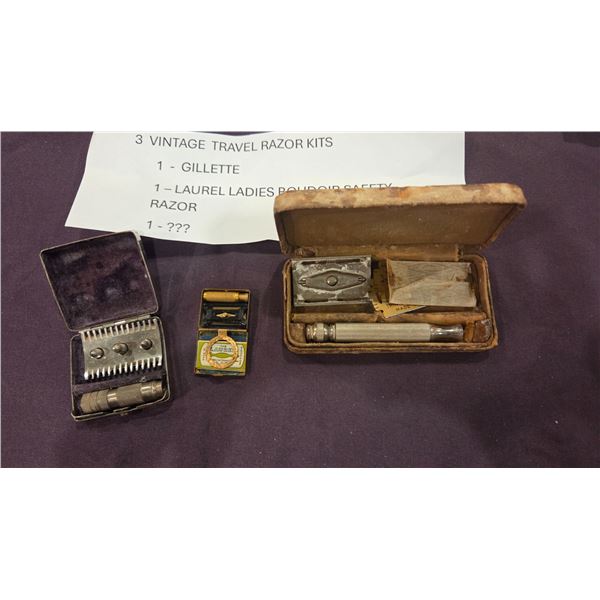 3 vintage travel razor kits
