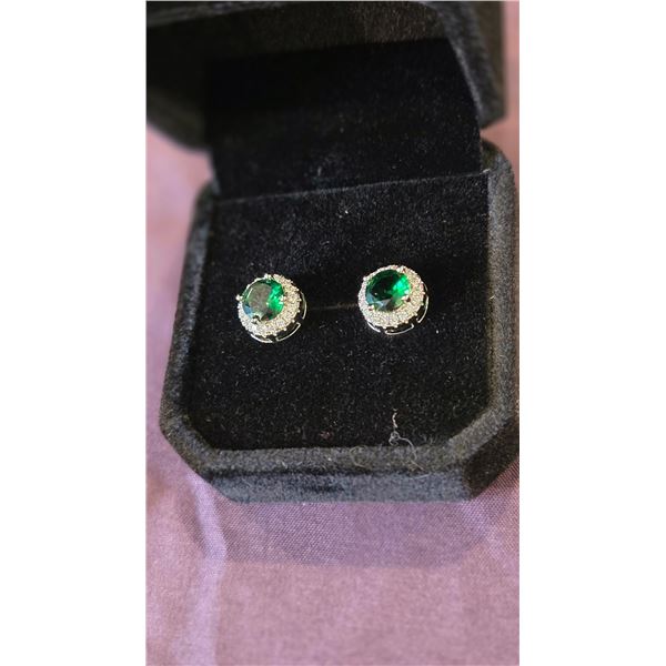 1.0ct each Emerald halo stud earrings