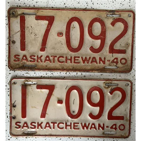 1940 Saskatchewan Matched License Plates