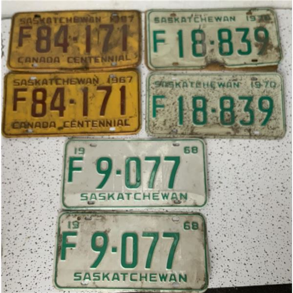 1967/1968/1970 Saskatchewan Matched License Plates