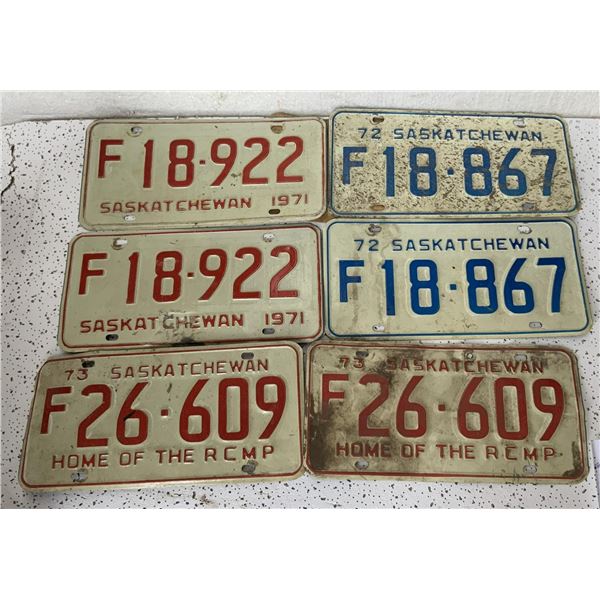 1971/1972/1973 Saskatchewan Matched License Plates