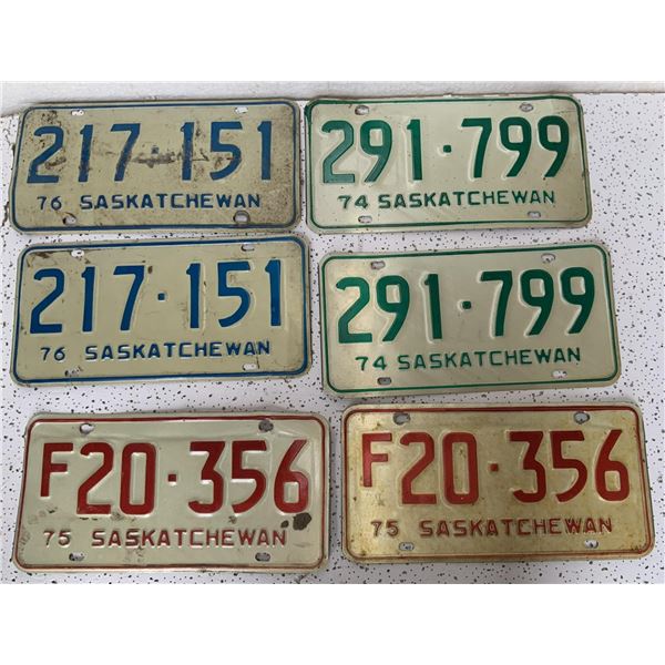 1974/1975/1976 Saskatchewan Matched License Plates