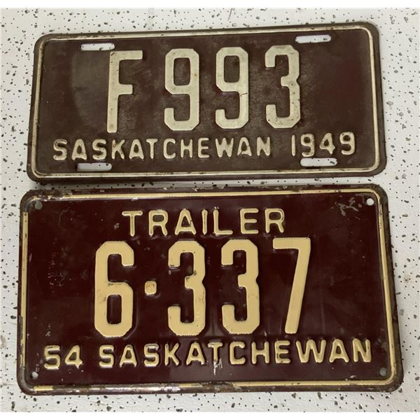 1949 and 1954 Saskatchewan Licence Plates