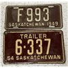 Image 1 : 1949 and 1954 Saskatchewan Licence Plates