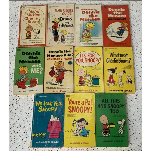 Eleven Peanuts and Dennis the Menace paperback books