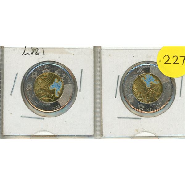(2) 2021 Canadian Two Dollar - 100th anniversary of the discovery of insulin - Coloured.