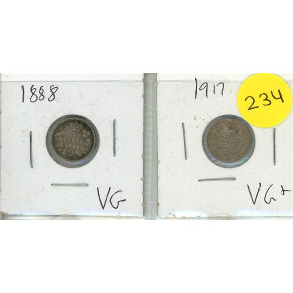 1888 and 1917 Canada Silver 5 Cents.