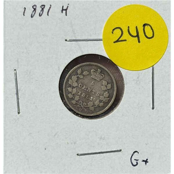 1881 H Canada Silver 5 Cents.