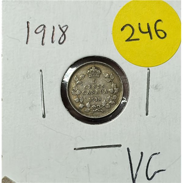 1918 Canada Silver 5 Cents.