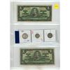 Image 1 : (2) 1937 Bank of Canada One Dollar, 1937 Canada Silver 25 Cents, Silver 10 Cents and 5 Cents.