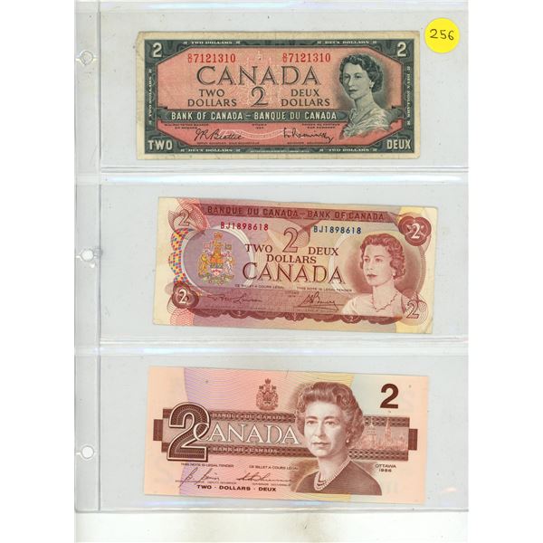 1954, 1974 and 1986 Canada Two Dollar.