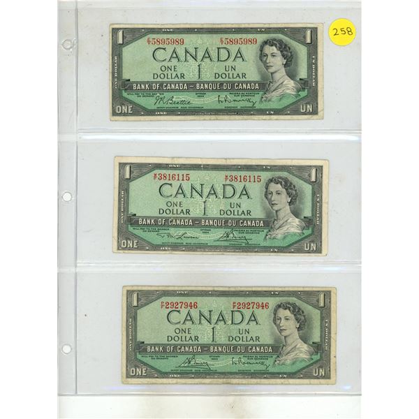 (3) 1954 Canada One Dollar.