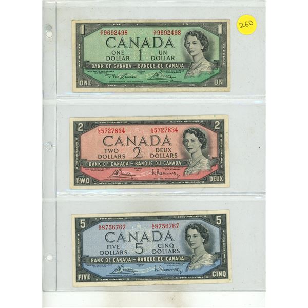 1954 Canada One, Two, Five Dollar.
