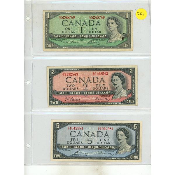 1954 Canada One, Two, Five Dollar.