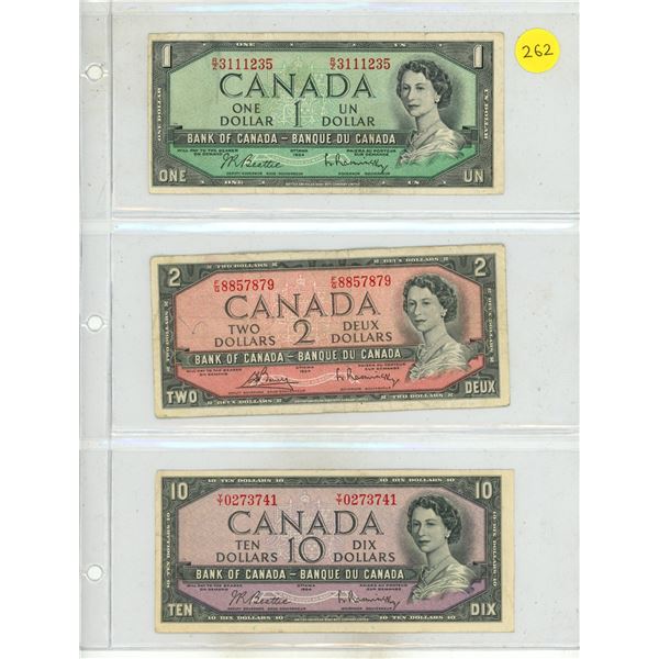 1954 Canada One, Two, Ten Dollar.