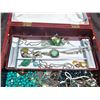 Image 9 : Jewelry Box with Turquoise Toned Fashion Jewelry (insert mechanism has some damage)
