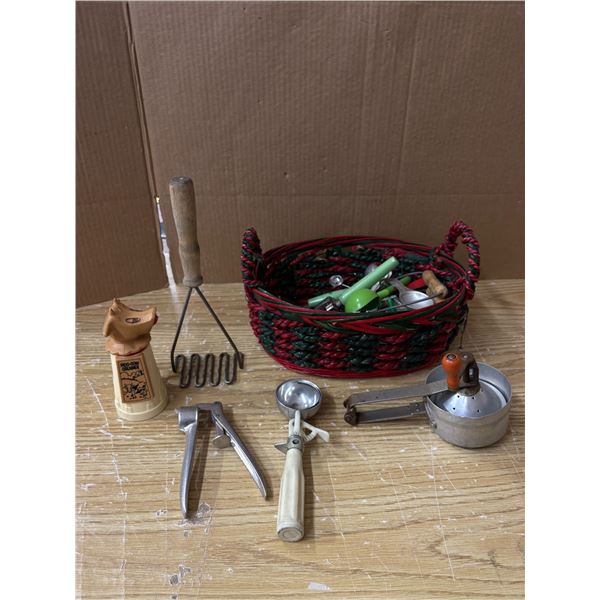 Basket Full of Vintage Kitchen Supplies