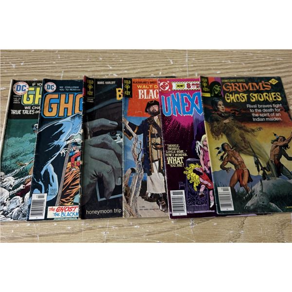 (6) Comics Grimms Ghost Stories #41 1977, Ghosts #33 1974, Ghosts #51 1977, Boris Karloff #15 1988, 