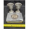 Image 1 : (2) Cast Aluminum Chalices & Religious Keepsake Tin w/ Collector Spoons, Pins, etc.