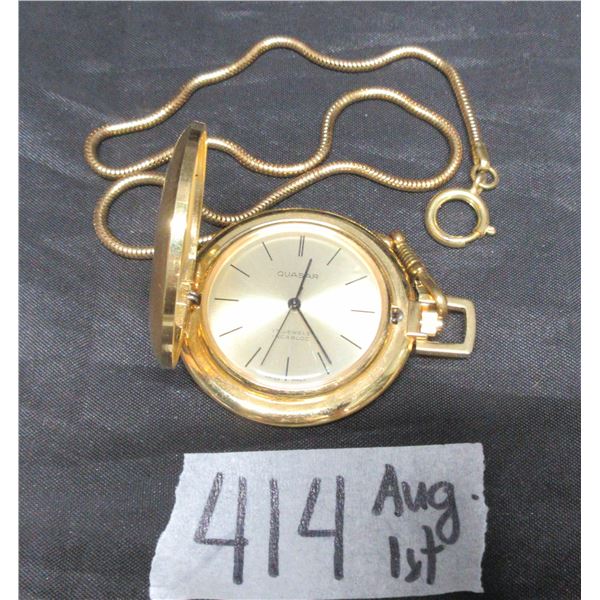 Quasar- swiss Made Pocket Watch With Chain- Working
