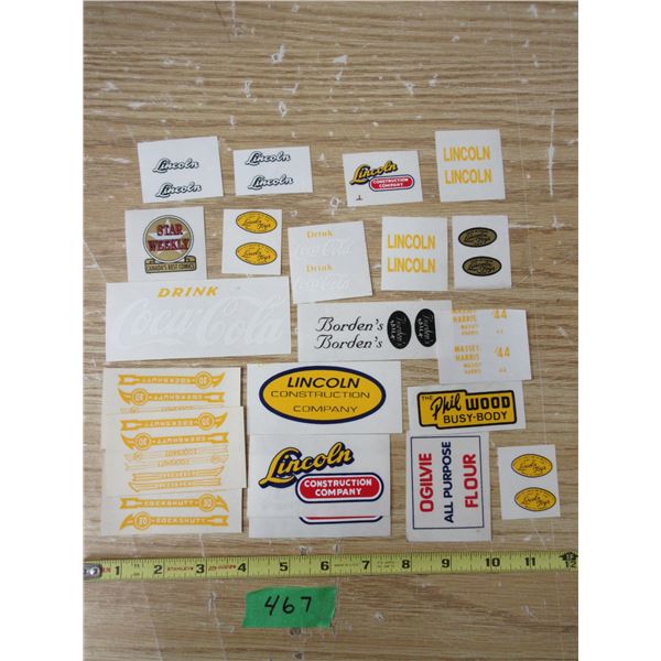 Mix Lot Decals or Stcikers , Cockshutt, Coca-Cola ,Ogilvie Flour, Licoln, Star Weekly, 21 Total